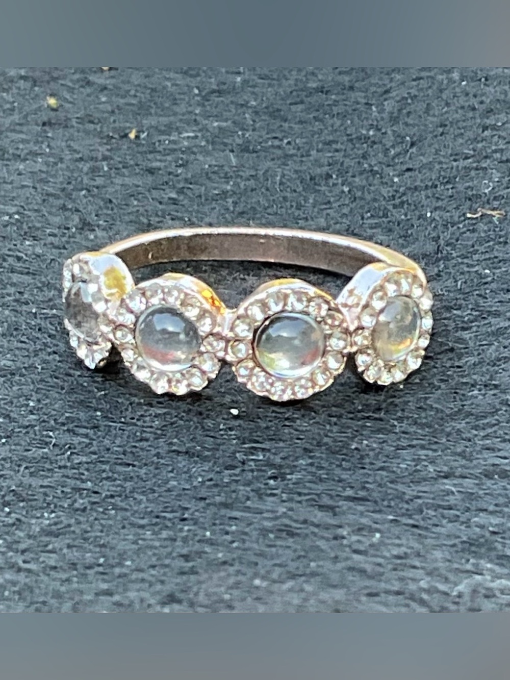 Gold Opal Look Halo Crystal Ring Dainty Stackable Statement Chic Glow Style